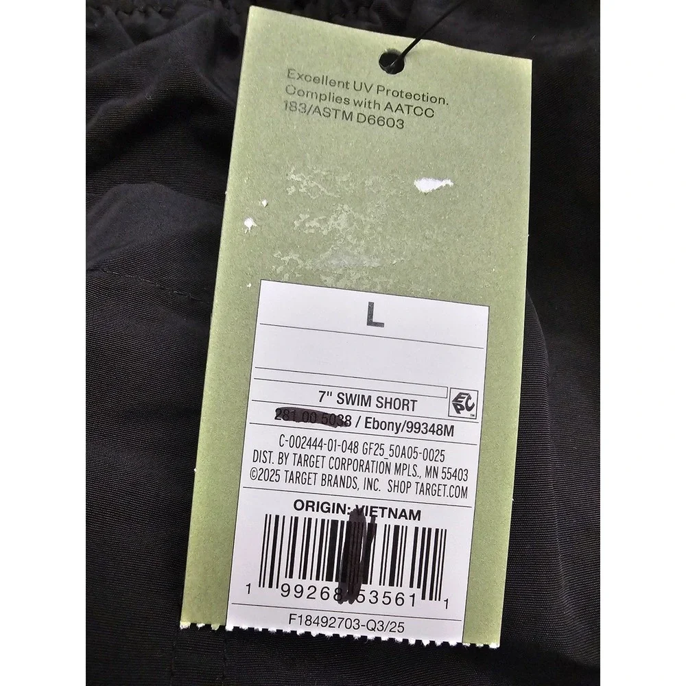 Goodfellow & Co Mens 7 Inch Swim Shorts Black Nylon Blend Casual Size Large
